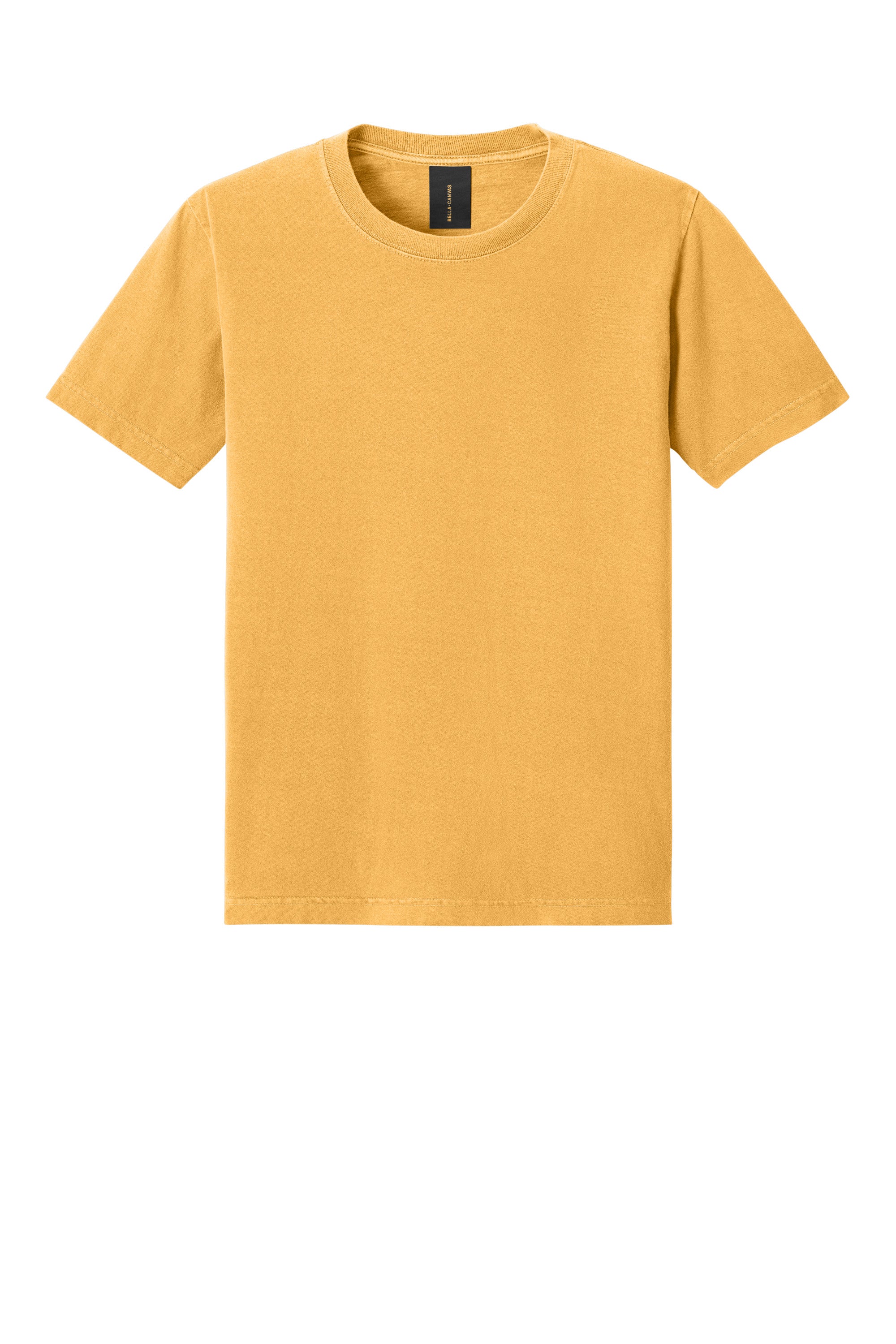 Bella + Canvas BC4810GD Mens Garment Dyed Short Sleeve Crewneck T-Shirt Washed Mustard Yellow Flat Front