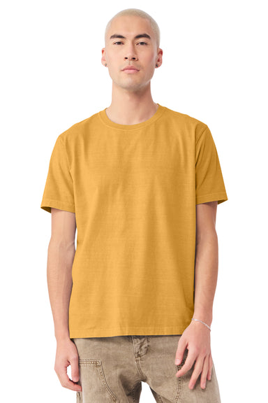 Bella + Canvas BC4810GD Mens Garment Dyed Short Sleeve Crewneck T-Shirt Washed Mustard Yellow Model Front