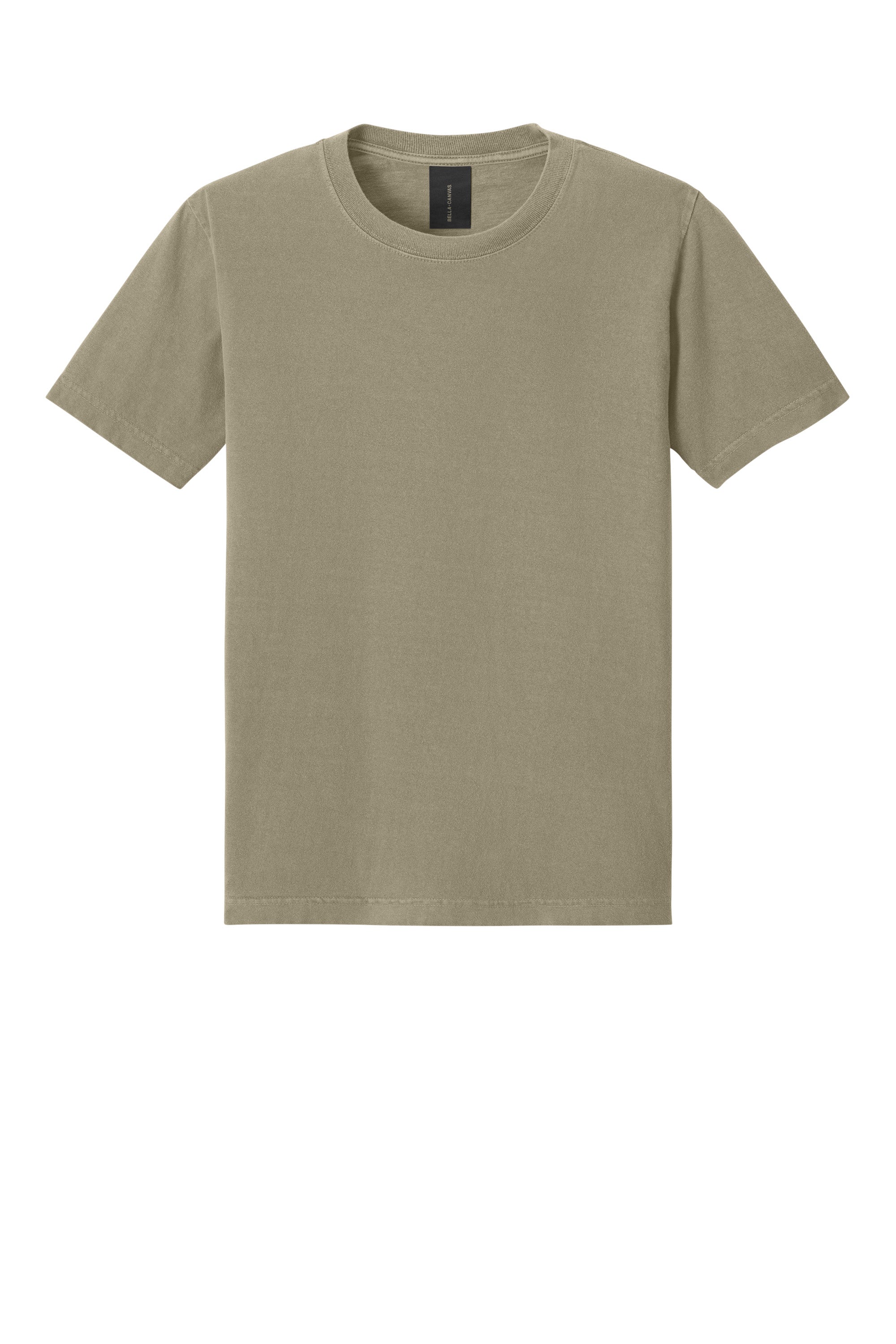 Bella + Canvas BC4810GD Mens Garment Dyed Short Sleeve Crewneck T-Shirt Washed Olive Green Flat Front