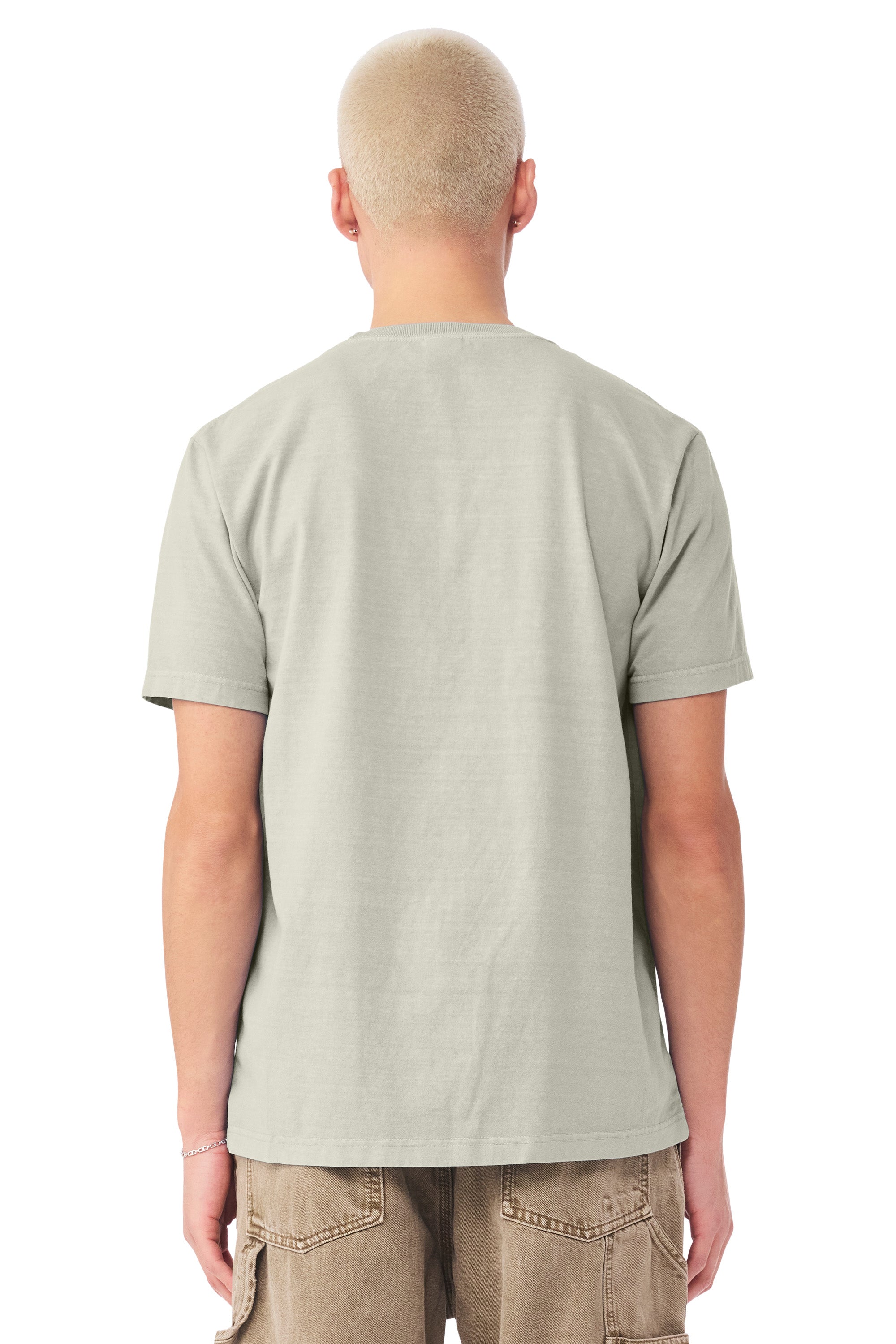 Bella + Canvas BC4810GD Mens Garment Dyed Short Sleeve Crewneck T-Shirt Washed Thyme Model Back