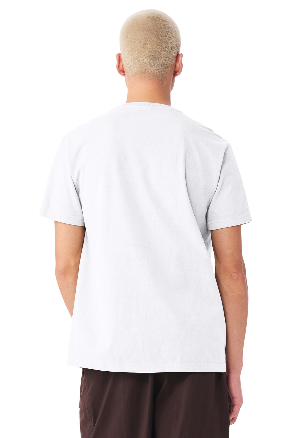 Bella + Canvas BC4810GD Mens Garment Dyed Short Sleeve Crewneck T-Shirt White Model Back