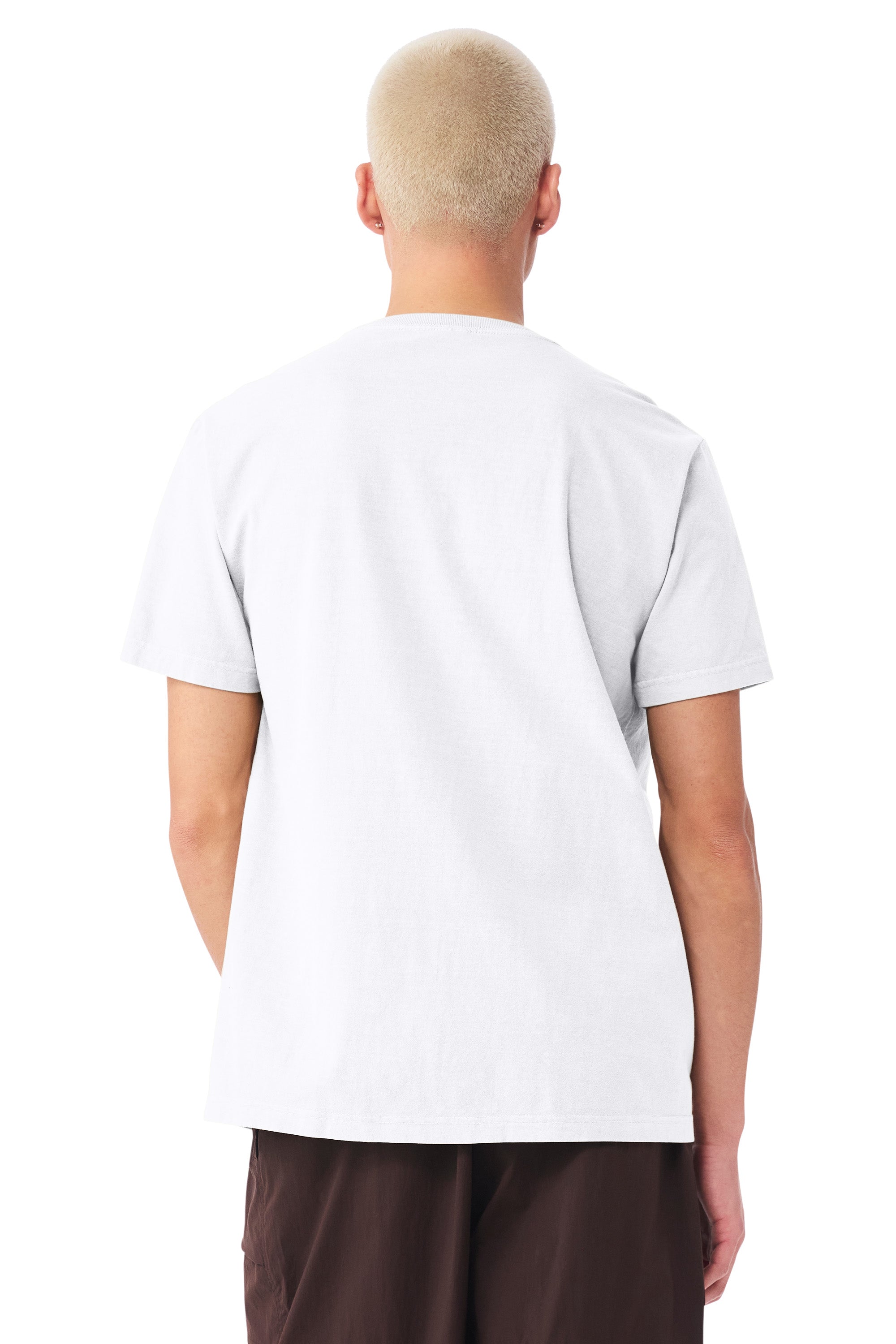 Bella + Canvas BC4810GD Mens Garment Dyed Short Sleeve Crewneck T-Shirt White Model Back