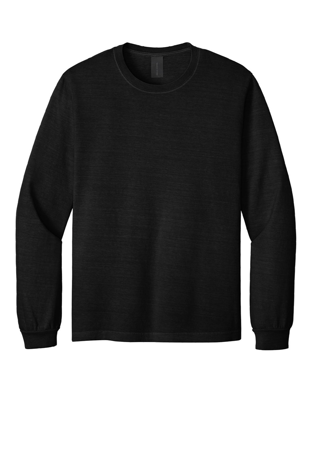 Bella + Canvas BC4851GD Mens Garment Dyed Long Sleeve Crewneck T-Shirt Black Flat Front