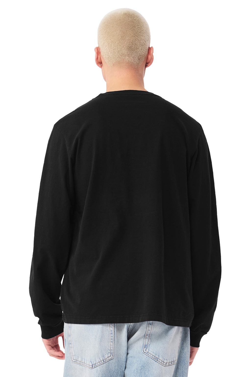 Bella + Canvas BC4851GD Mens Garment Dyed Long Sleeve Crewneck T-Shirt Black Model Back