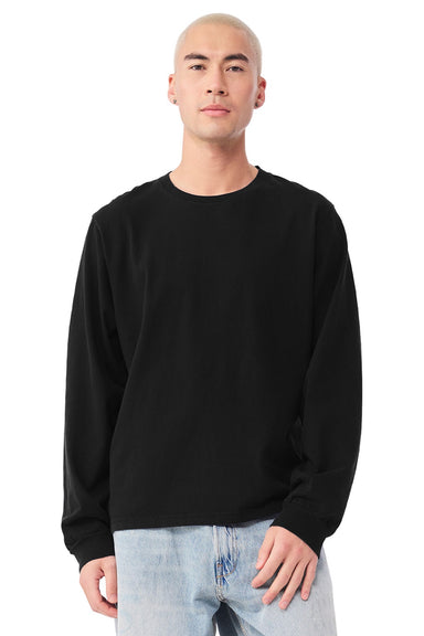 Bella + Canvas BC4851GD Mens Garment Dyed Long Sleeve Crewneck T-Shirt Black Model Front