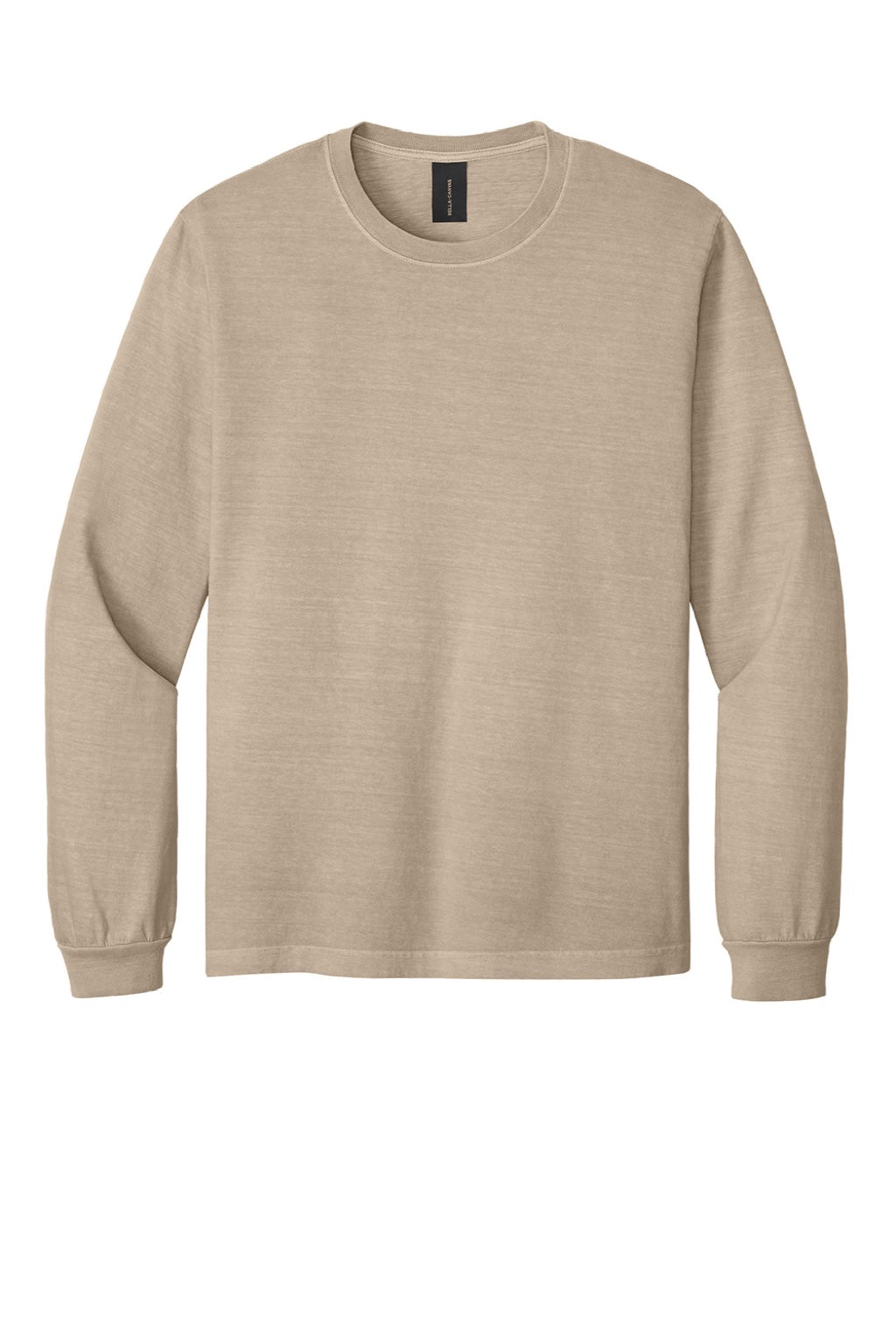 Bella + Canvas BC4851GD Mens Garment Dyed Long Sleeve Crewneck T-Shirt Khaki Brown Flat Front