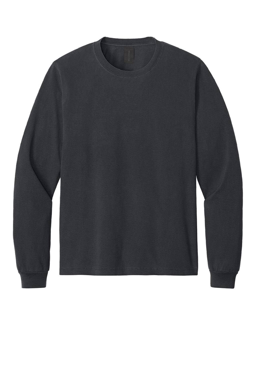 Bella + Canvas BC4851GD Mens Garment Dyed Long Sleeve Crewneck T-Shirt Washed Black Flat Front