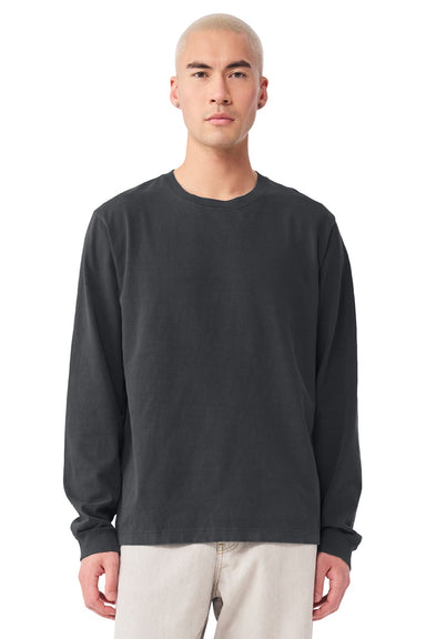 Bella + Canvas BC4851GD Mens Garment Dyed Long Sleeve Crewneck T-Shirt Washed Black Model Front