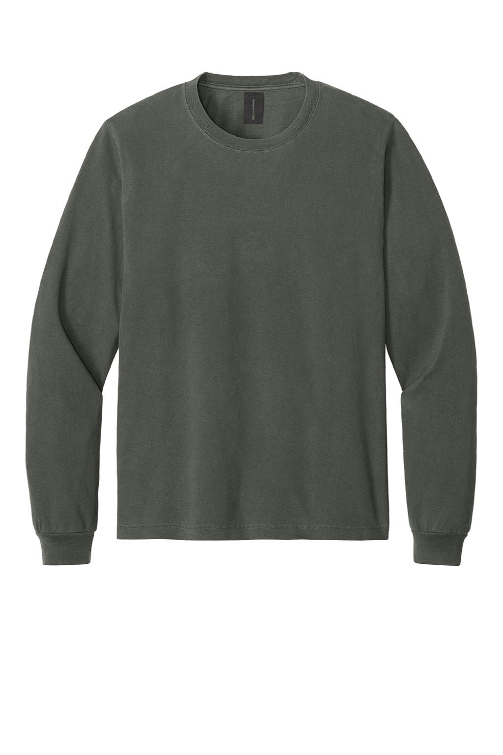 Bella + Canvas BC4851GD Mens Garment Dyed Long Sleeve Crewneck T-Shirt Washed Charcoal Grey Flat Front