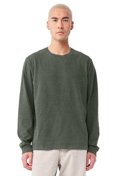 Bella + Canvas BC4851GD Mens Garment Dyed Long Sleeve Crewneck T-Shirt Washed Charcoal Grey Model Front