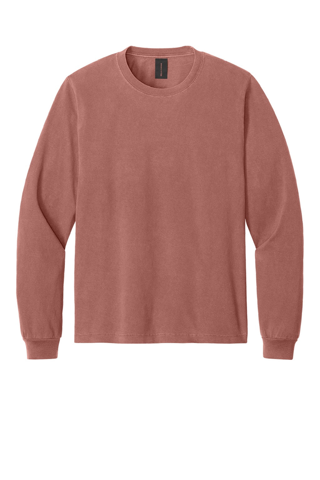 Bella + Canvas BC4851GD Mens Garment Dyed Long Sleeve Crewneck T-Shirt Washed Chestnut Flat Front
