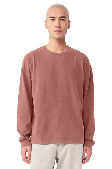 Bella + Canvas BC4851GD Mens Garment Dyed Long Sleeve Crewneck T-Shirt Washed Chestnut Model Front