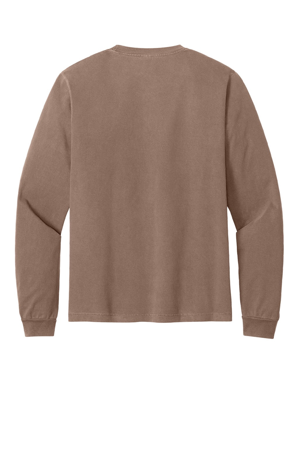 Bella + Canvas BC4851GD Mens Garment Dyed Long Sleeve Crewneck T-Shirt Washed Cocoa Brown Flat Back