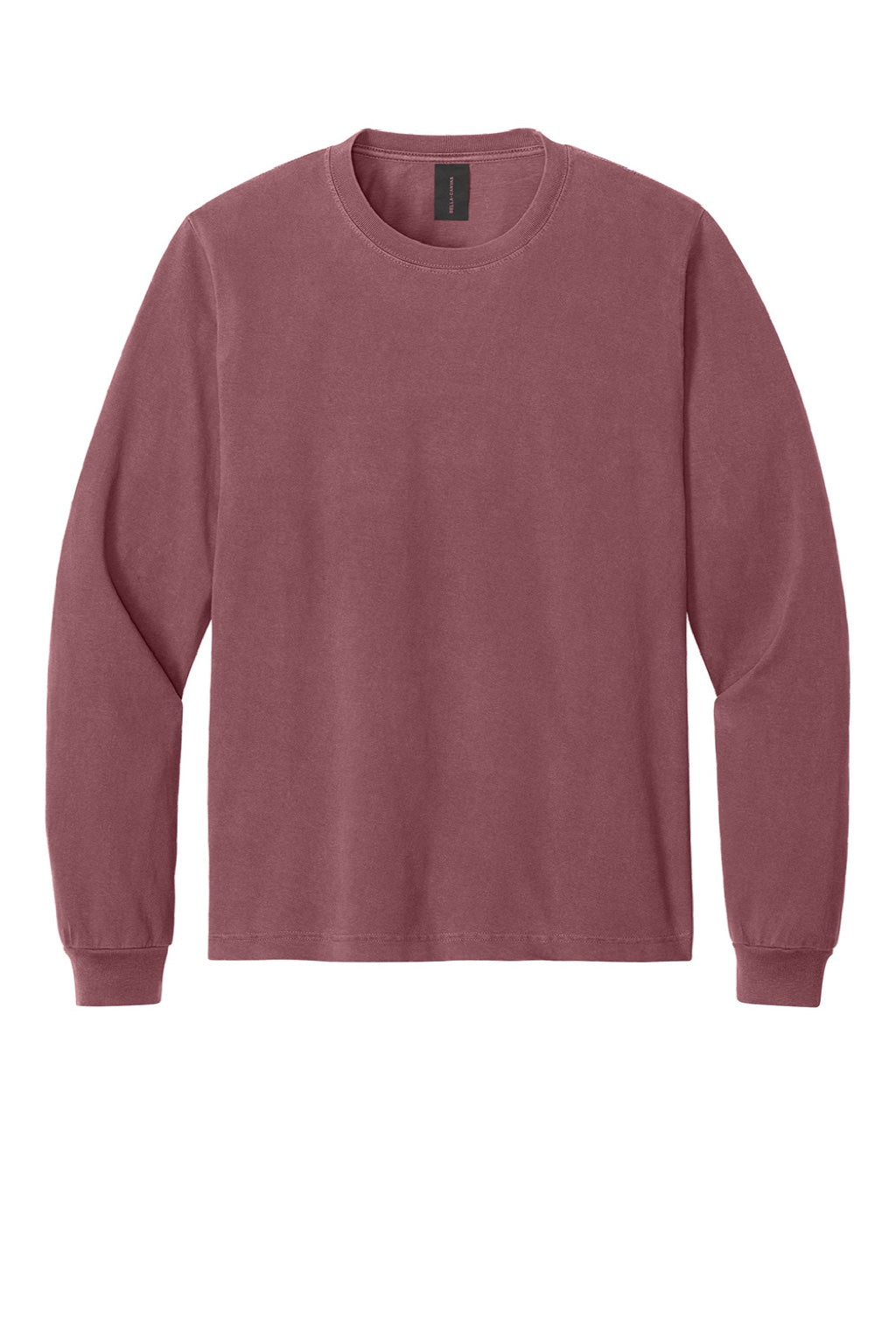 Bella + Canvas BC4851GD Mens Garment Dyed Long Sleeve Crewneck T-Shirt Washed Maroon Flat Front