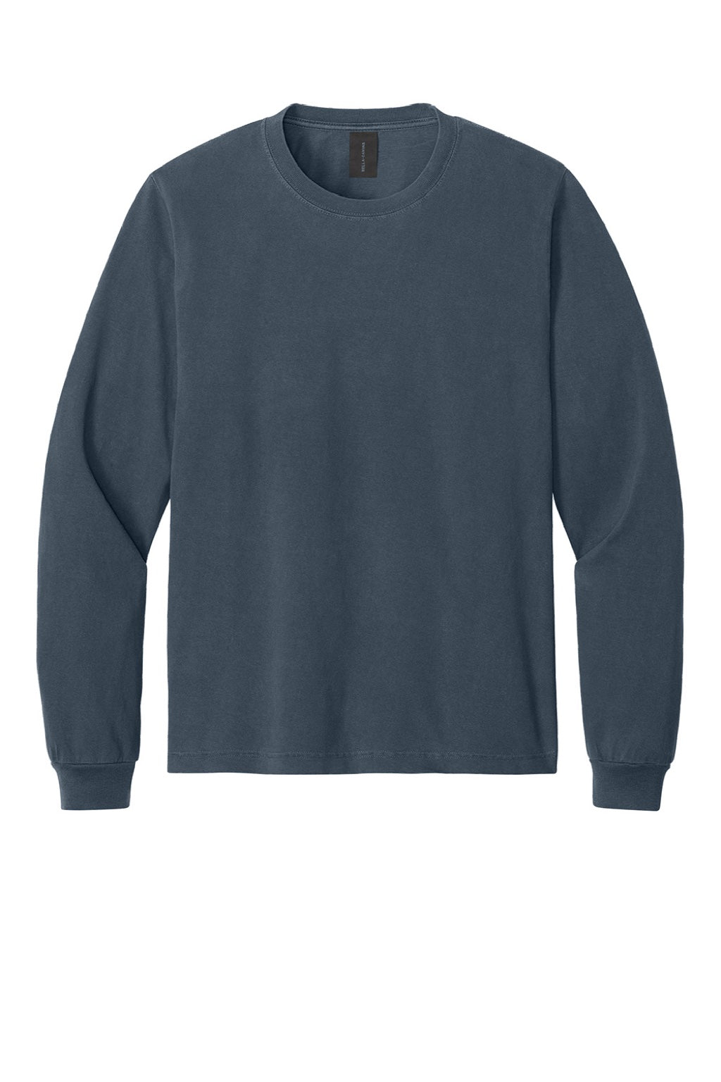 Bella + Canvas BC4851GD Mens Garment Dyed Long Sleeve Crewneck T-Shirt Washed Navy Blue Flat Front