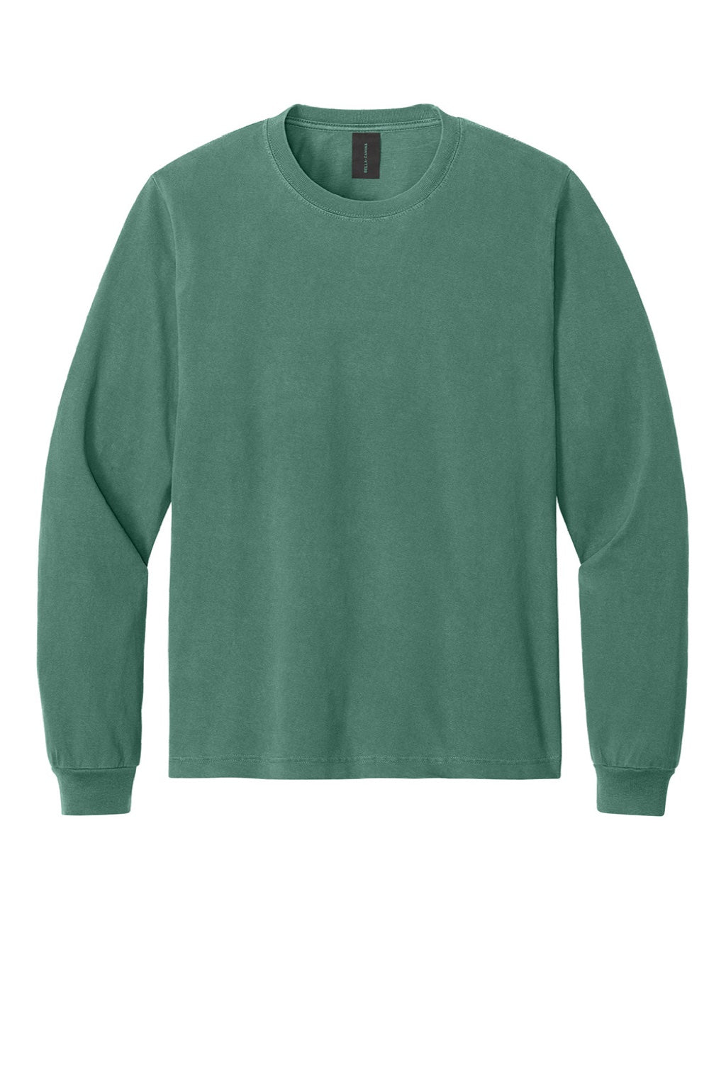 Bella + Canvas BC4851GD Mens Garment Dyed Long Sleeve Crewneck T-Shirt Washed Pine Green Flat Front
