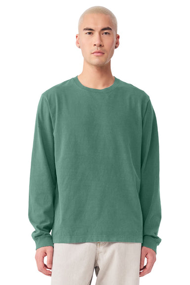 Bella + Canvas BC4851GD Mens Garment Dyed Long Sleeve Crewneck T-Shirt Washed Pine Green Model Front