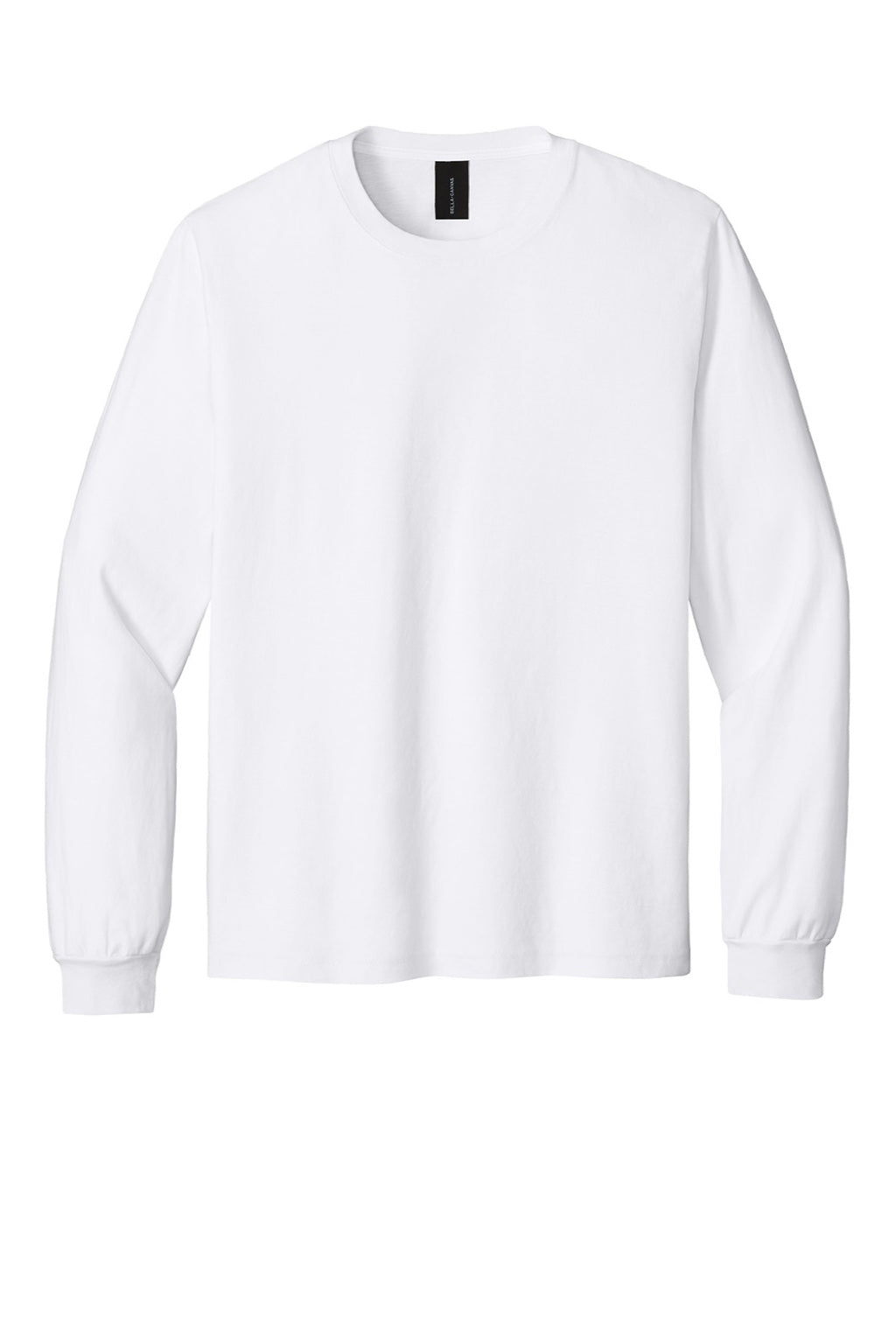 Bella + Canvas BC4851GD Mens Garment Dyed Long Sleeve Crewneck T-Shirt White Flat Front