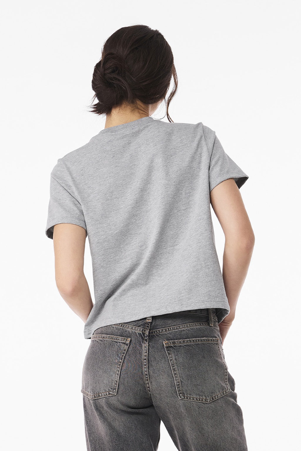 Bella + Canvas BC6110 Womens Short Sleeve Crewneck T-Shirt Heather Grey Model Back