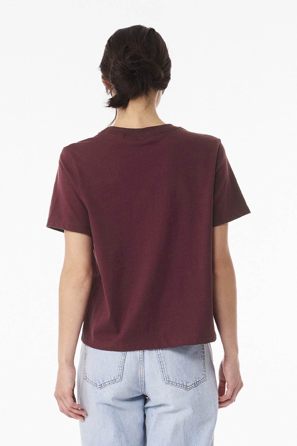 Bella + Canvas BC6110 Womens Short Sleeve Crewneck T-Shirt Maroon Model Back