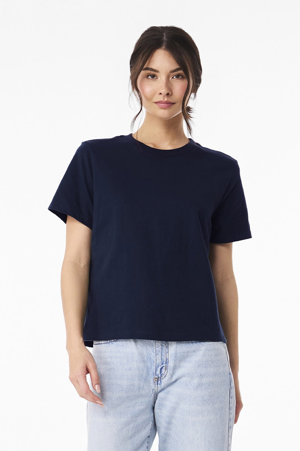 Bella + Canvas BC6110 Womens Short Sleeve Crewneck T-Shirt Navy Blue Model Front