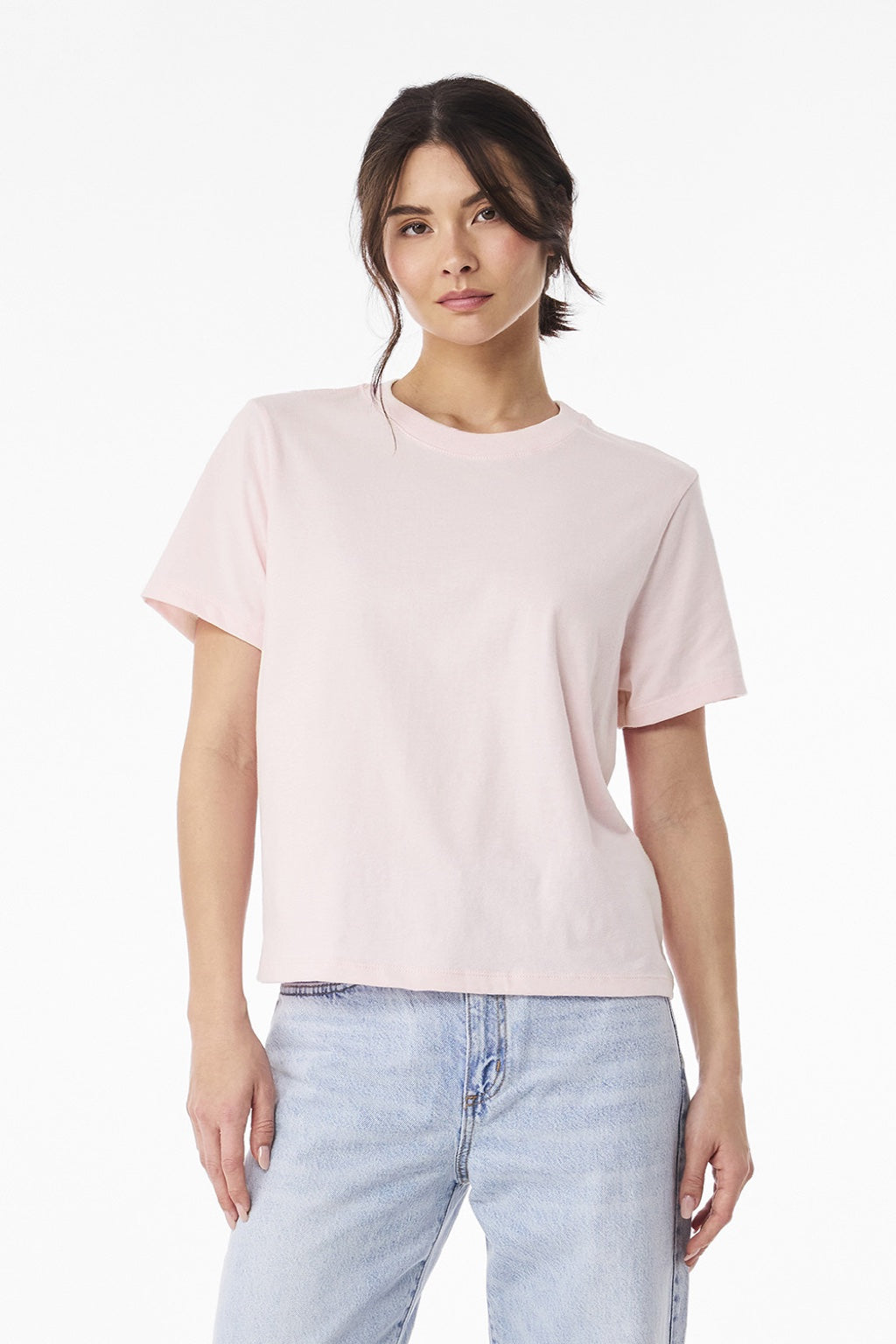 Bella + Canvas BC6110 Womens Short Sleeve Crewneck T-Shirt Soft Pink Model Front