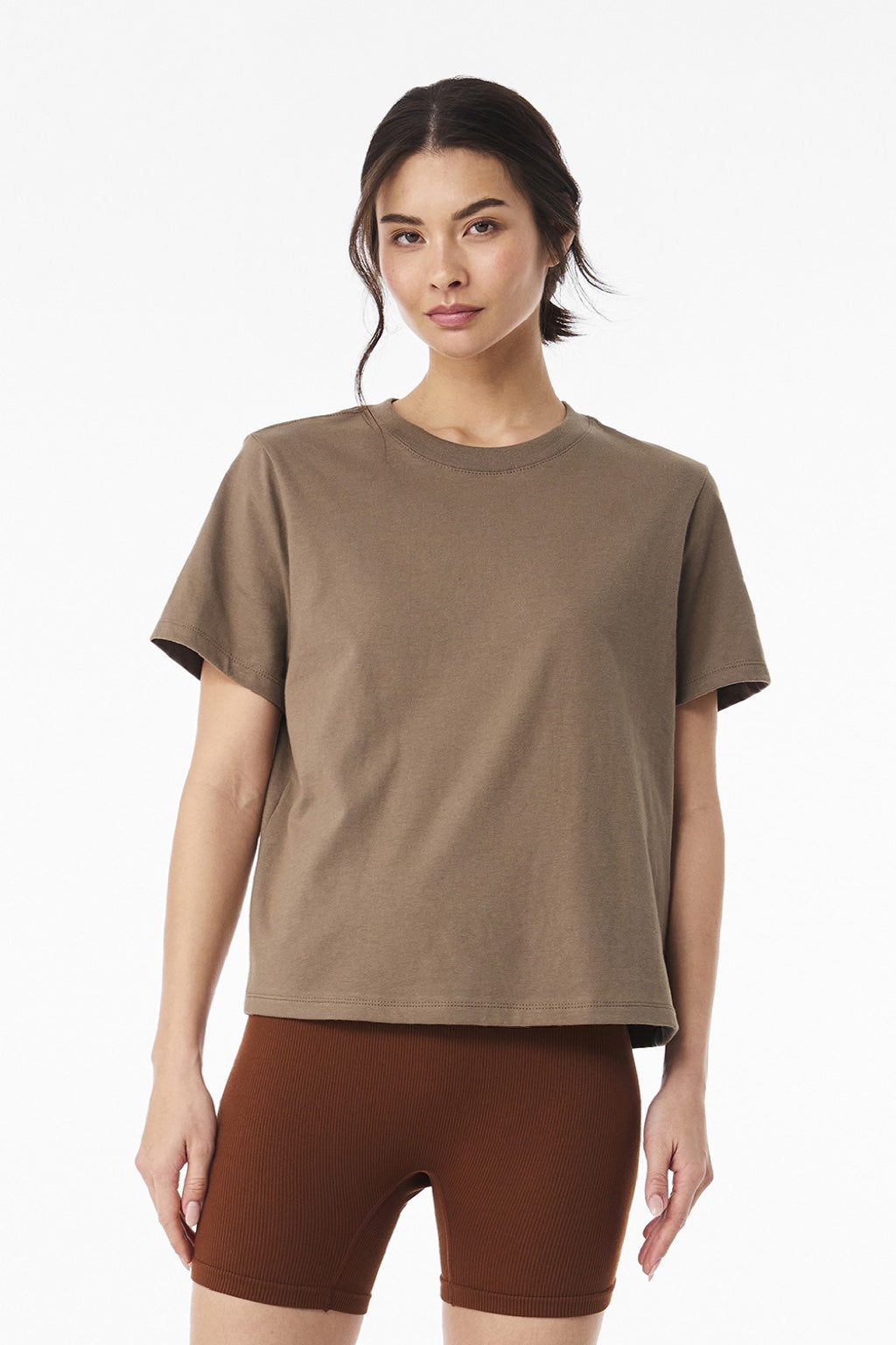 Bella + Canvas BC6110 Womens Short Sleeve Crewneck T-Shirt Vintage Brown Model Front