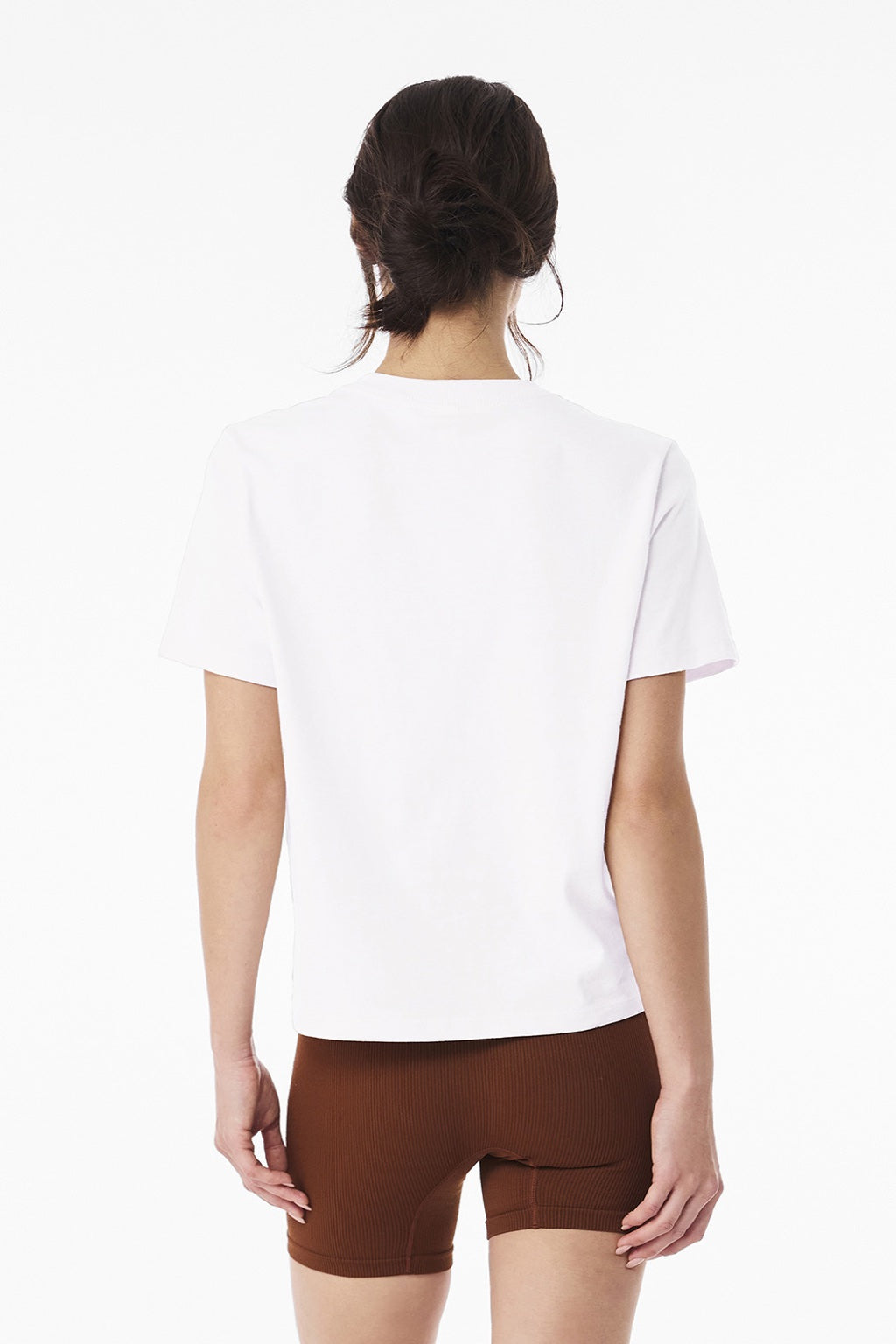 Bella + Canvas BC6110 Womens Short Sleeve Crewneck T-Shirt White Model Back