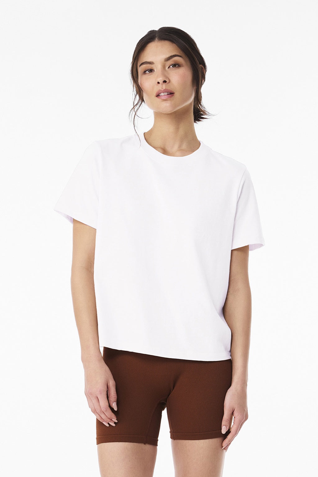 Bella + Canvas BC6110 Womens Short Sleeve Crewneck T-Shirt White Model Front