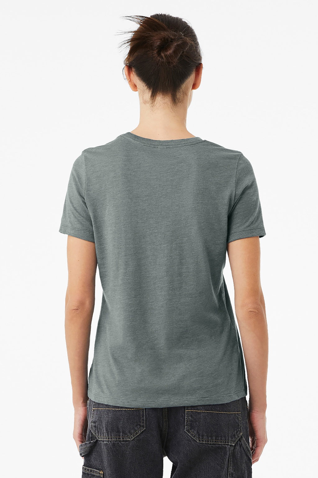 Bella + Canvas BC6400CVC/6400CVC Womens CVC Short Sleeve Crewneck T-Shirt Heather Storm Blue Model Back