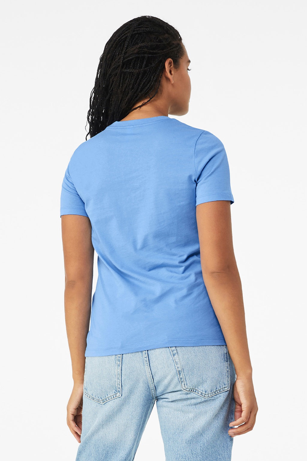 Bella + Canvas BC6400/6400 Womens Relaxed Jersey Short Sleeve Crewneck T-Shirt Carolina Blue Model Back
