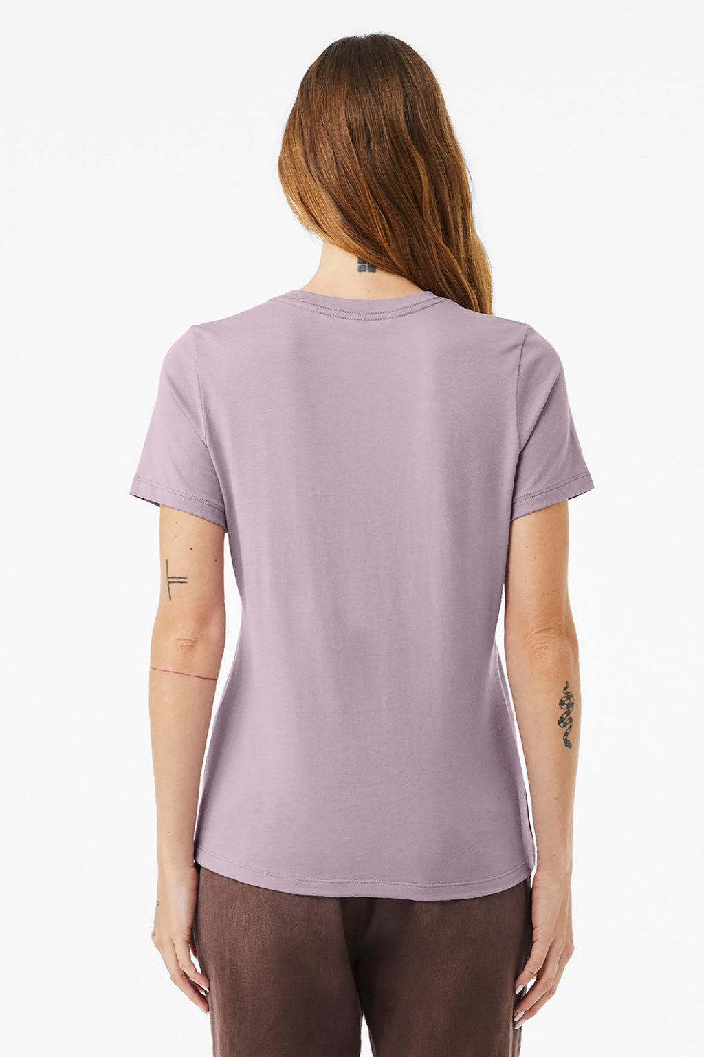 Bella + Canvas BC6400/6400 Womens Relaxed Jersey Short Sleeve Crewneck T-Shirt Light Violet Purple Model Back