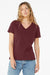 Bella + Canvas BC6405/6405 Womens Relaxed Jersey Short Sleeve V-Neck T-Shirt Maroon Model Front