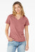 Bella + Canvas BC6405/6405 Womens Relaxed Jersey Short Sleeve V-Neck T-Shirt Mauve Model Front