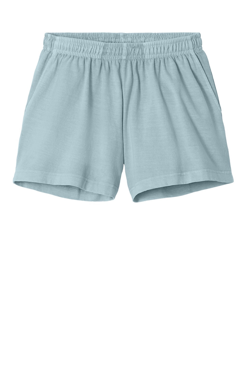 Bella + Canvas BC6824GD Womens Garment Dyed Shorts w/ Pockets Light Washed Denim Blue Flat Front