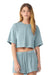 Bella + Canvas BC6882GD Womens Garment Dyed Cropped Short Sleeve Crewneck T-Shirt Light Washed Denim Blue Model Front