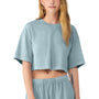 Bella + Canvas Womens Garment Dyed Cropped Short Sleeve Crewneck T-Shirt - Light Washed Denim Blue - NEW