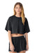 Bella + Canvas BC6882GD Womens Garment Dyed Cropped Short Sleeve Crewneck T-Shirt Washed Black Model Front