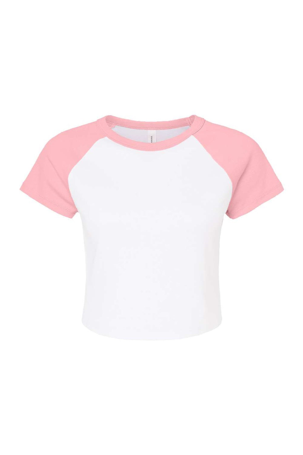 Bella + Canvas BC1201/1201 Womens Micro Ribbed Raglan Short Sleeve Crewneck Baby T-Shirt White/Pink Flat Front
