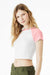 Bella + Canvas BC1201/1201 Womens Micro Ribbed Raglan Short Sleeve Crewneck Baby T-Shirt White/Pink Model Side