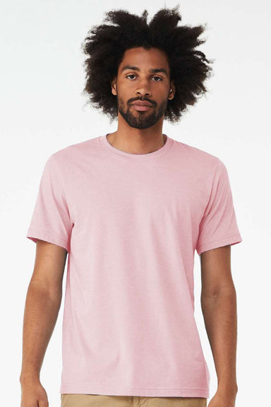 Bella + Canvas BC3001CVC/3001CVC Mens Heather CVC Short Sleeve Crewneck T-Shirt Heather Pink Model Front