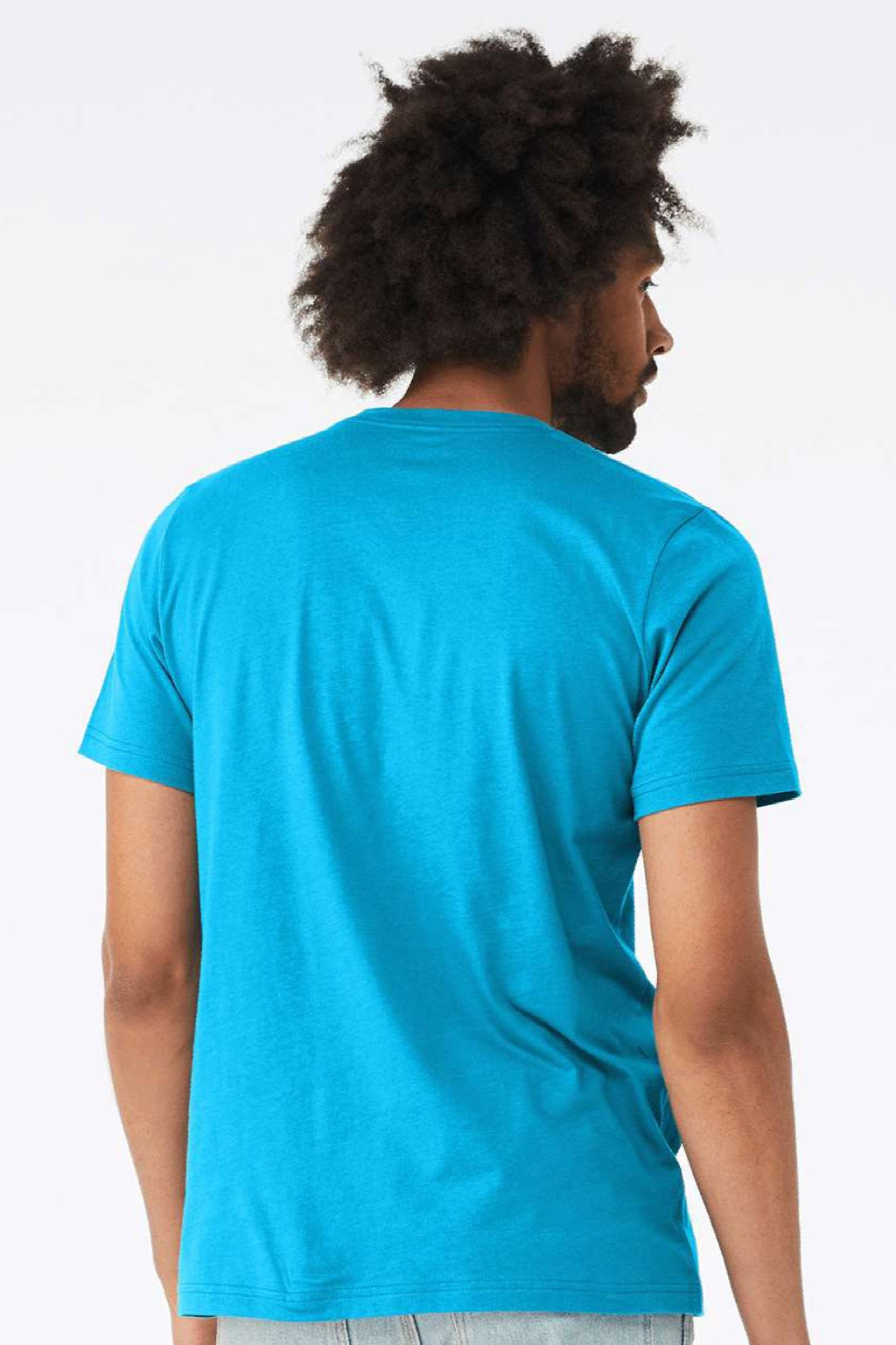 Bella + Canvas BC3001CVC/3001CVC Mens Heather CVC Short Sleeve Crewneck T-Shirt Neon Blue Model Back