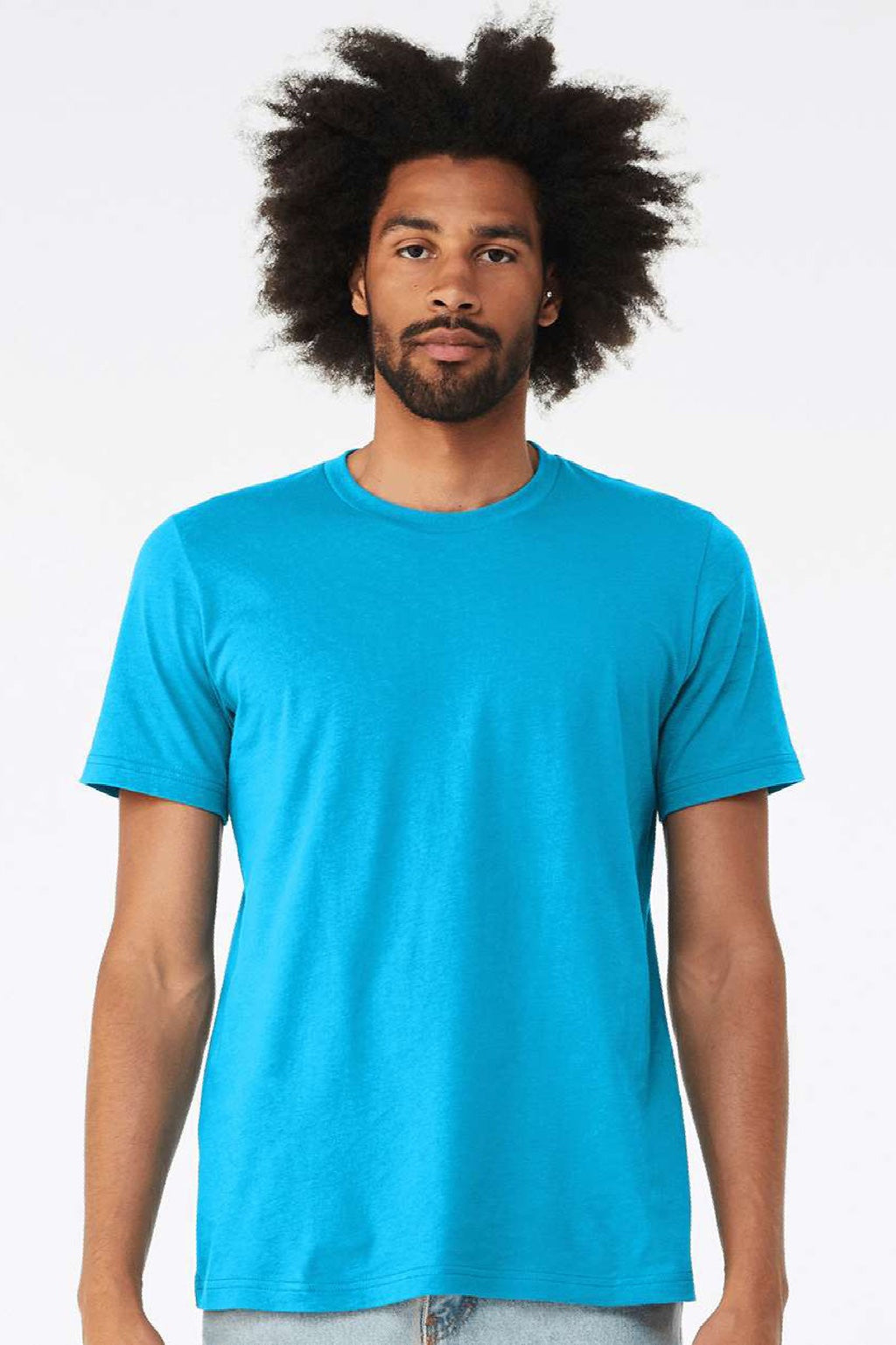Bella + Canvas BC3001CVC/3001CVC Mens Heather CVC Short Sleeve Crewneck T-Shirt Neon Blue Model Front