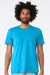Bella + Canvas BC3001CVC/3001CVC Mens Heather CVC Short Sleeve Crewneck T-Shirt Neon Blue Model Front