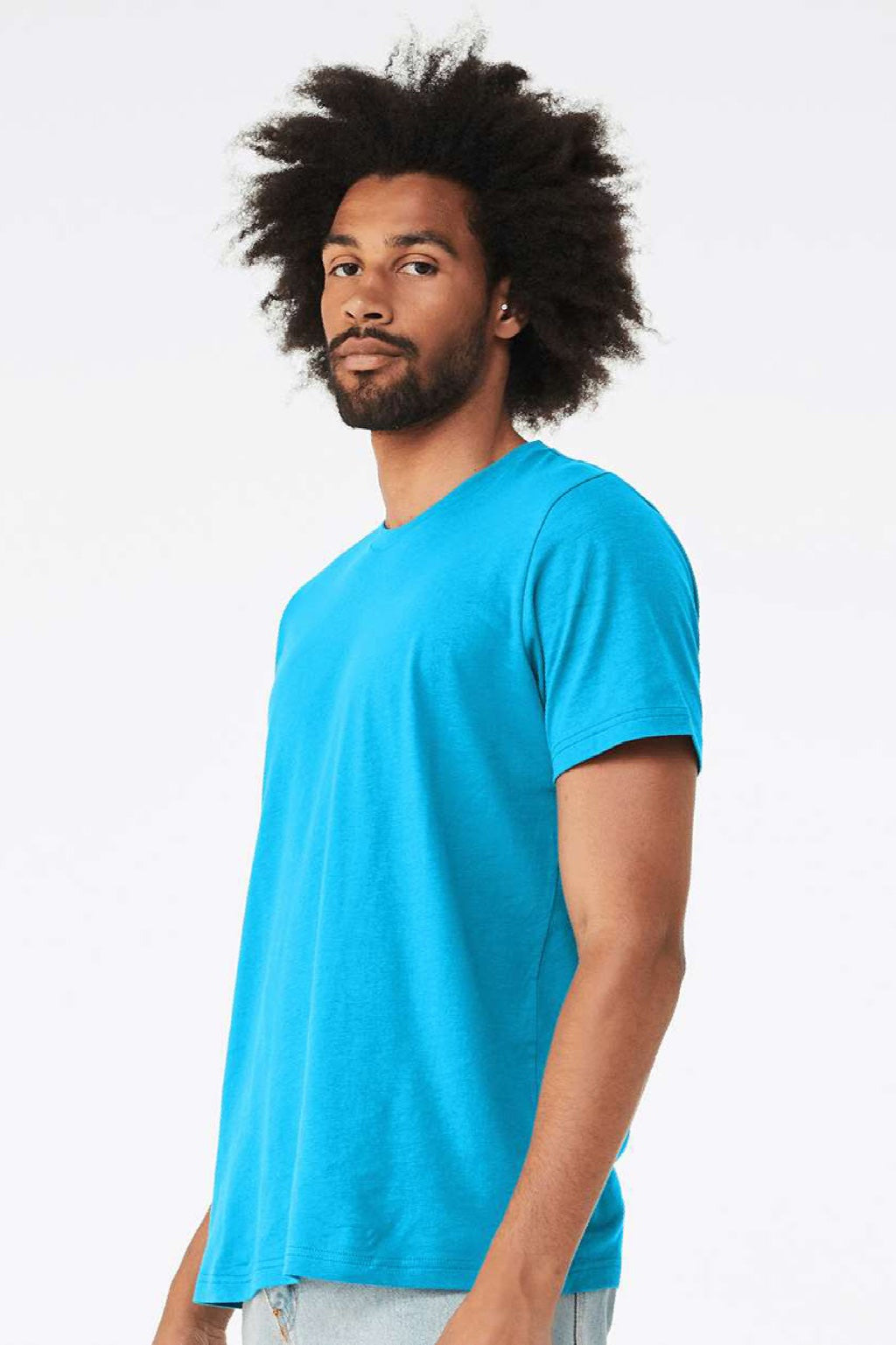 Bella + Canvas BC3001CVC/3001CVC Mens Heather CVC Short Sleeve Crewneck T-Shirt Neon Blue Model Side