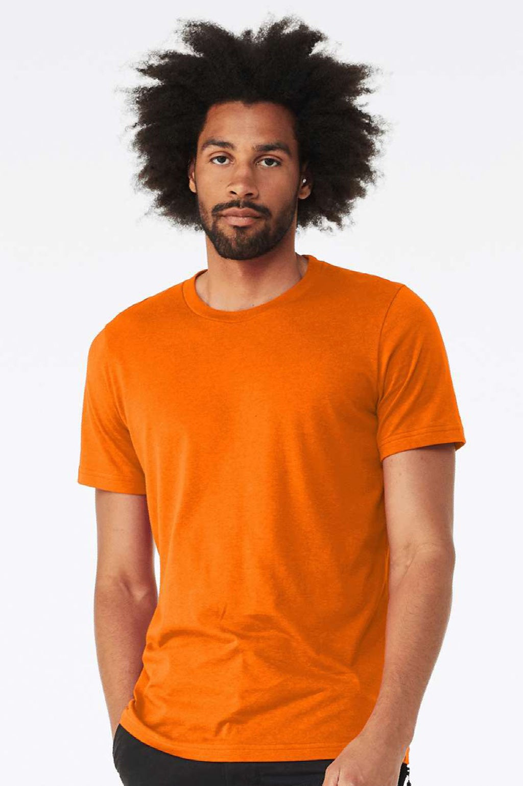 Bella + Canvas BC3001CVC/3001CVC Mens Heather CVC Short Sleeve Crewneck T-Shirt Neon Orange Model Front