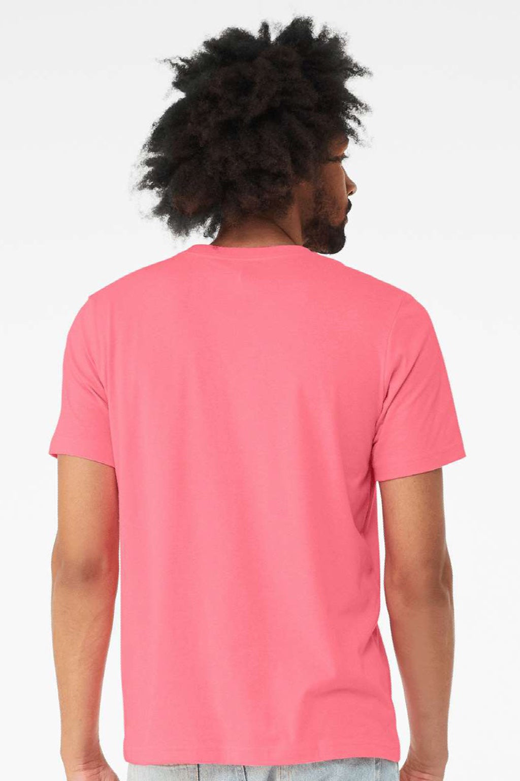 Bella + Canvas BC3001CVC/3001CVC Mens Heather CVC Short Sleeve Crewneck T-Shirt Neon Pink Model Back