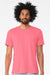 Bella + Canvas BC3001CVC/3001CVC Mens Heather CVC Short Sleeve Crewneck T-Shirt Neon Pink Model Front