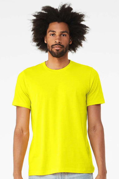 Bella + Canvas BC3001CVC/3001CVC Mens Heather CVC Short Sleeve Crewneck T-Shirt Neon Yellow Model Front