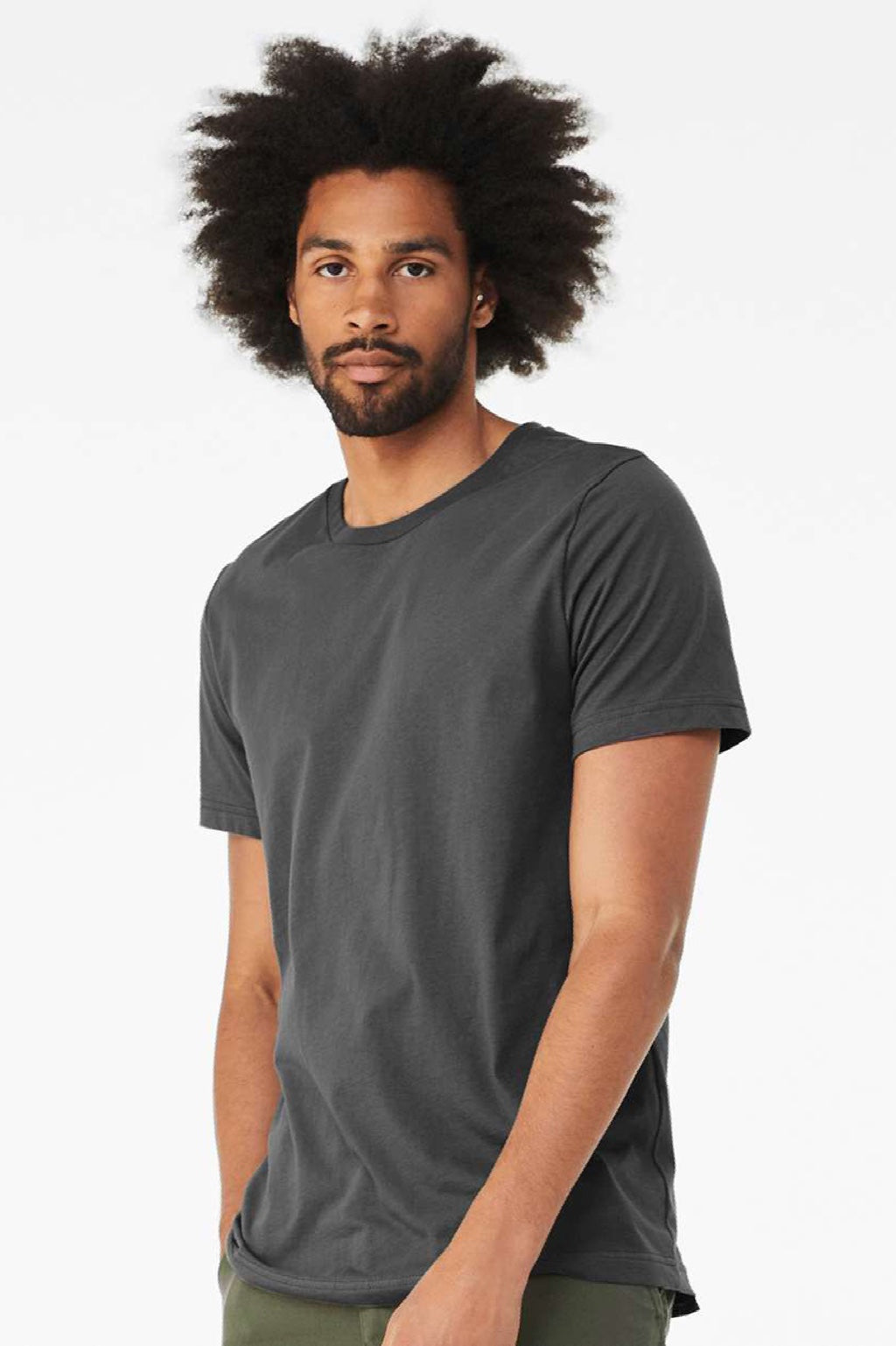 Bella + Canvas BC3001CVC/3001CVC Mens Heather CVC Short Sleeve Crewneck T-Shirt Solid Alphalt Grey Model Side